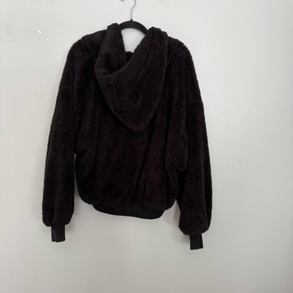 Selkie Jacket Faux Fur Sherpa Full Zip Hoodie in Black - Picture 5 of 5